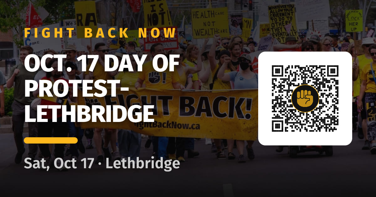 Share card for Oct. 17 Day of Protest- Lethbridge